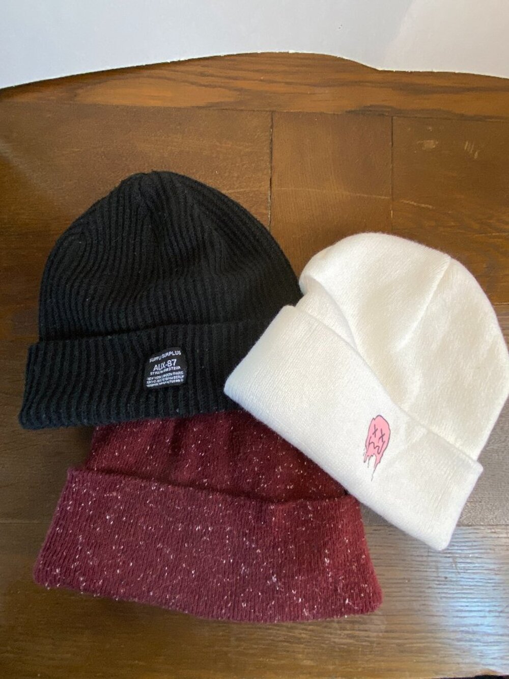 Lot of 3 Knit Beanies | Black Supply-Surplus AUX-87 | Maroon George | White
